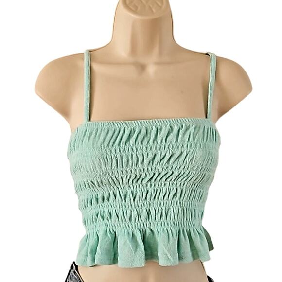 Ocean Drive Smocked Crop Top with Ruffle Hem & Adjustable Straps - Size Small - Picture 3 of 7